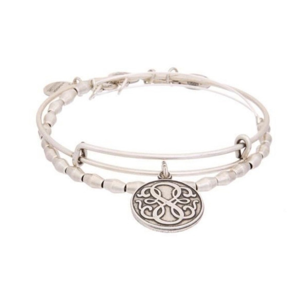 Alex and Ani Path of Life Charm Bangle with Beaded Bangle - Silver Tone